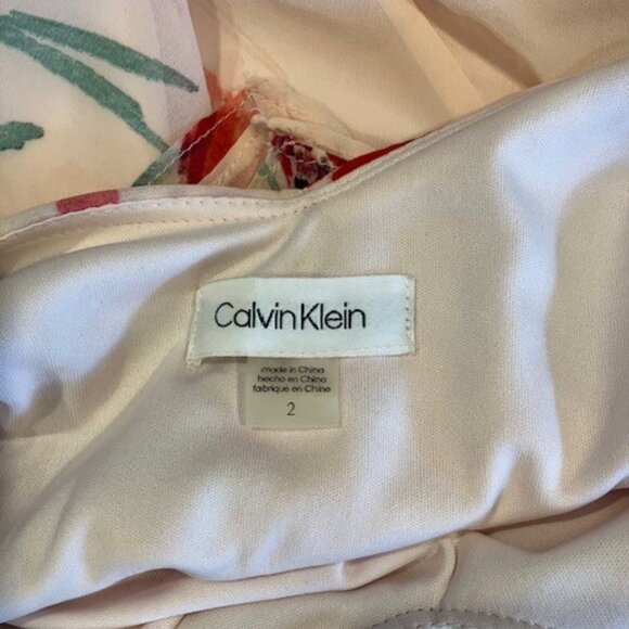 CALVIN KLEIN Size 2 Flutter Sleeve Floral Print Ruffle Dress - Picture 3 of 8